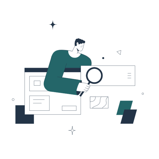 diseno-web-para-psicologos-y-psiquiatras Un hombre con una lupa examinando el sitio web de un psicólogo.