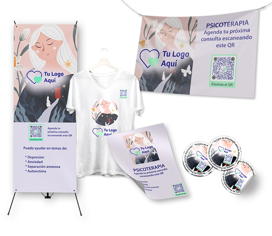 estrategias-de-marketing-online Descripción: Una camiseta con un código QR y un banner promocional.Palabras clave: Publicidad, Estrategia de Marketing