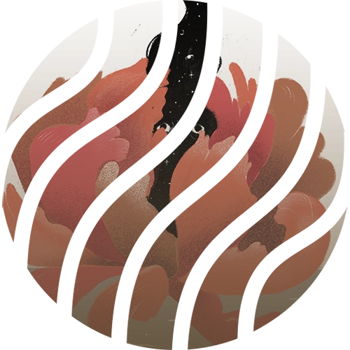 img-perfil-psic-7-b Ilustración para una página de destino que muestra una gran flor de color rojo anaranjado con pétalos estilizados. Una forma negra parecida a una figura con sutiles detalles de estrellas y ojos emerge desde el centro. El fondo beige degradado añade profundidad, perfecto para proyectos de diseño web destinados a la optimización SEO.