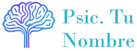 logo-perfil-psic-5 Logotipo que presenta una imagen estilizada de un cerebro azul y morado a la izquierda con el texto "Poies Tu Nombre" en azul a la derecha.