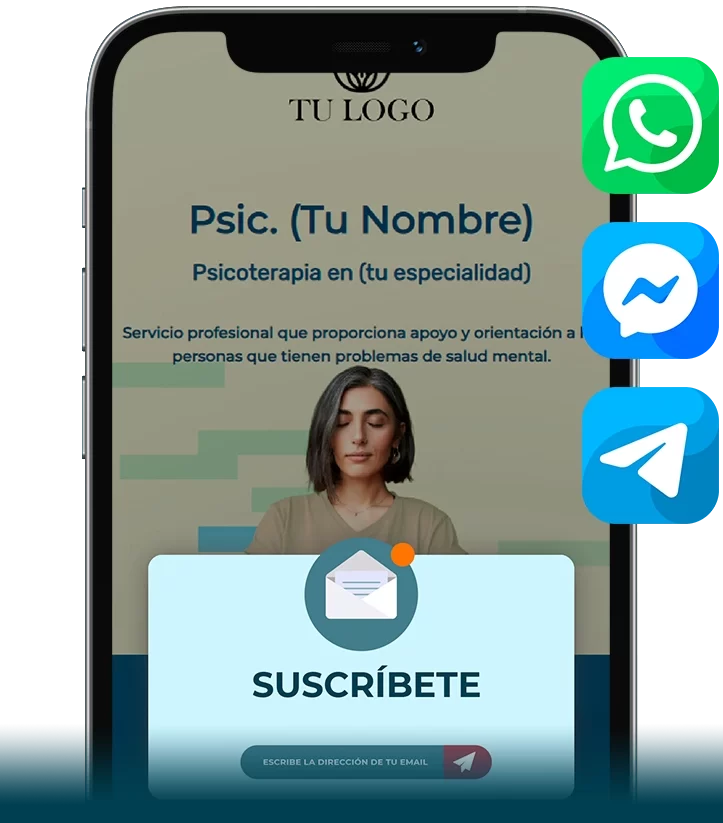 Un teléfono móvil con cara de mujer y un mensaje en pantalla diseñado para terapeutas.
