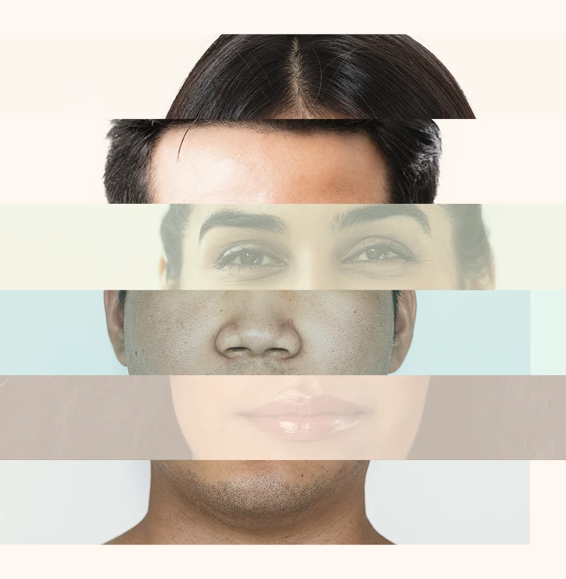 Un collage con los rostros de un hombre y una mujer, utilizado para marketing para psicólogos
